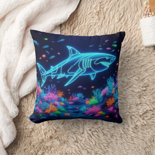Colourful neon shark  throw pillow (Blanket)