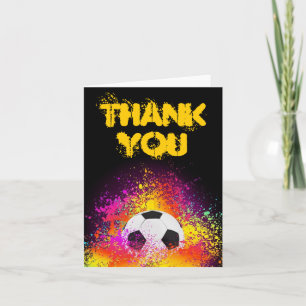 Colourful Neon Soccer Theme Thank You Note Card