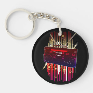 Colourful Neon Speaker Artwork for Music and Retro Keychain