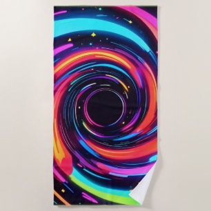 Colourful Neon Spiral Abstract Art Beach Towel