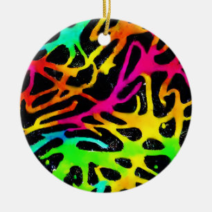 Colourful neon splatter paint design ceramic ornament