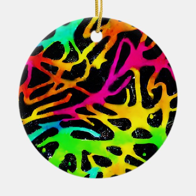 Colourful neon splatter paint design ceramic ornament (Front)