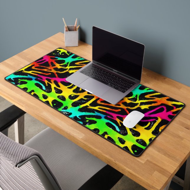 Colourful neon splatter paint design desk mat (Office 2)