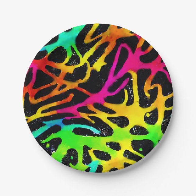 Colourful neon splatter paint design paper plate (Front)