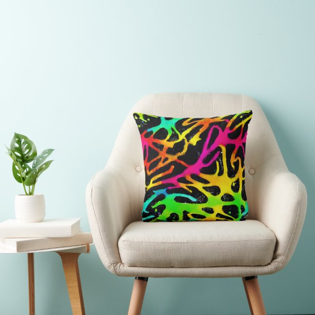 Colourful neon splatter paint design throw pillow (Chair)