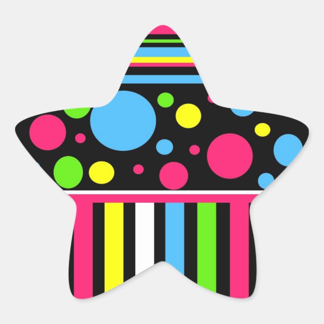 Colourful Neon Stripes Polka Dots Pink Blue Green Star Sticker (Front)