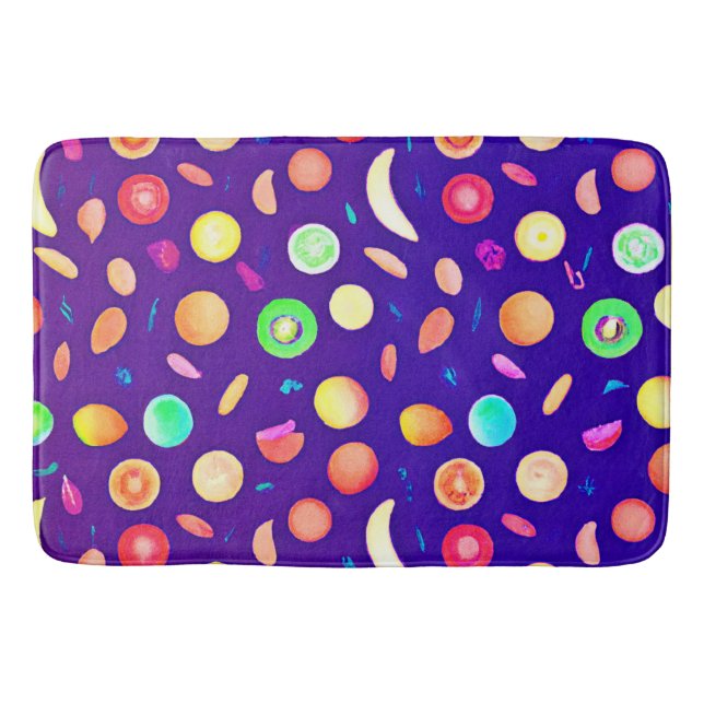 Colourful Neon Tropical Fruit Pattern Bath Mat (Front)