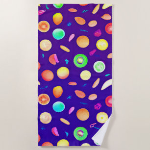 Colourful Neon Tropical Fruit Pattern Beach Towel