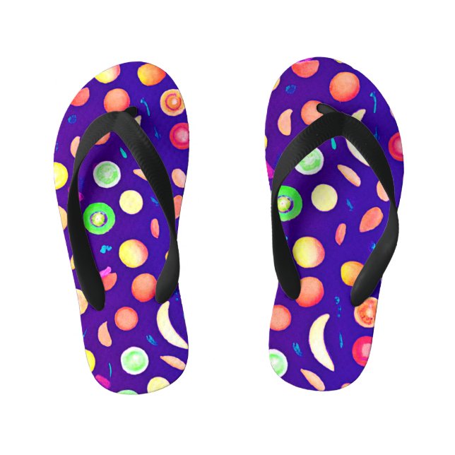 Colourful Neon Tropical Fruit Pattern Kid's Flip Flops (Footbed)