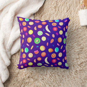 Colourful Neon Tropical Fruit Pattern Throw Pillow