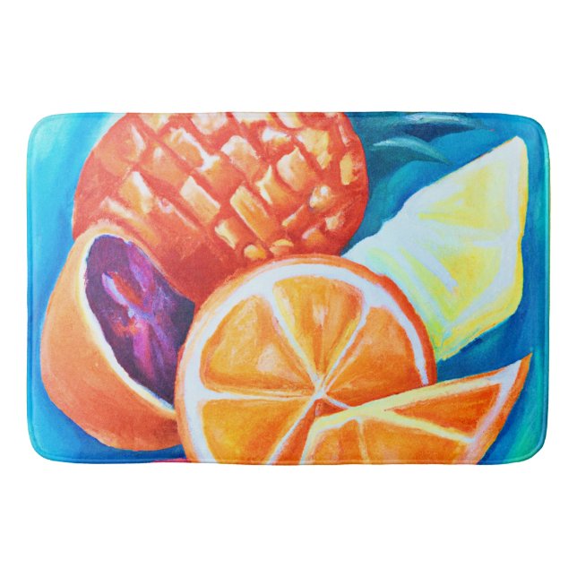 Colourful Neon Tropical Fruits Bath Mat (Front)