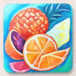 Colourful Neon Tropical Fruits Coaster