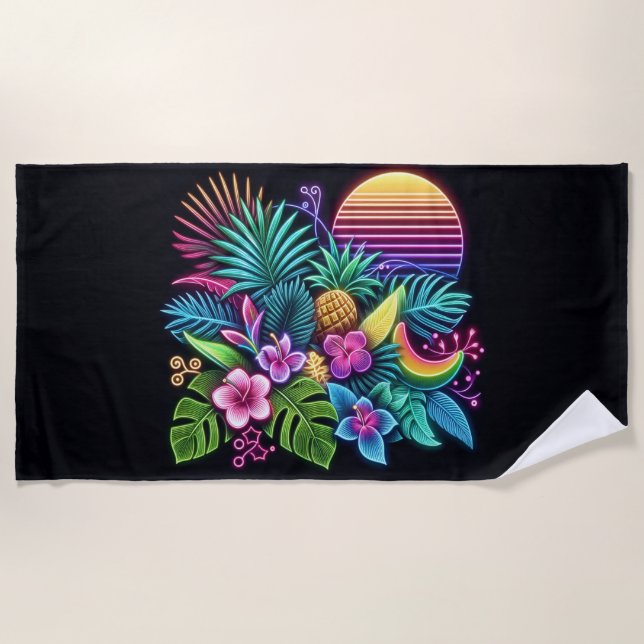 Colourful Neon tropical/Hawaiian Beach Towel (Front)