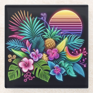 Colourful Neon tropical/Hawaiian Glass Coaster