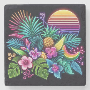 Colourful Neon tropical/Hawaiian Stone Coaster