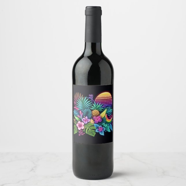 Colourful Neon tropical/Hawaiian Wine Label (Front)