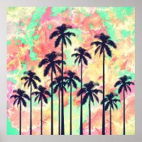 Colourful Neon Watercolor with Black Palm Trees
