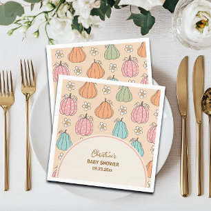 Colourful Neutral Beige Pumpkin Pattern Baby Showe Napkin