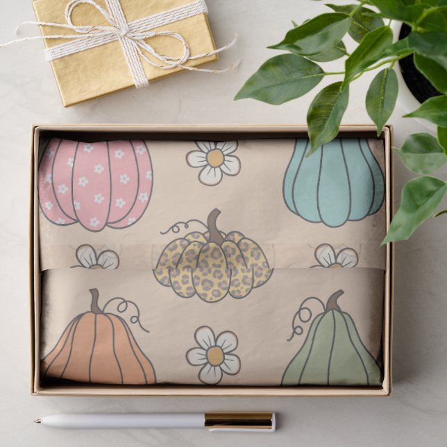 Colourful Neutral Beige Pumpkin Pattern Tissue Paper (Gift)