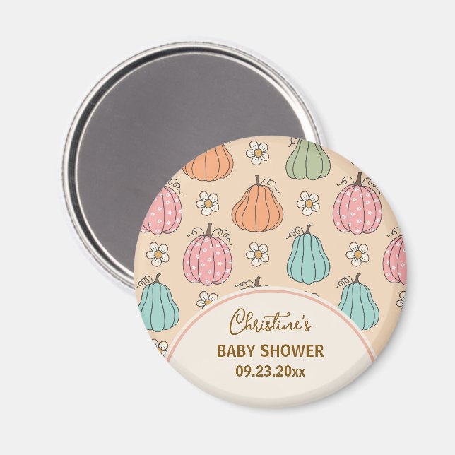 Colourful Neutral Pumpkin Pattern Baby Shower favo Magnet (Front/Back)