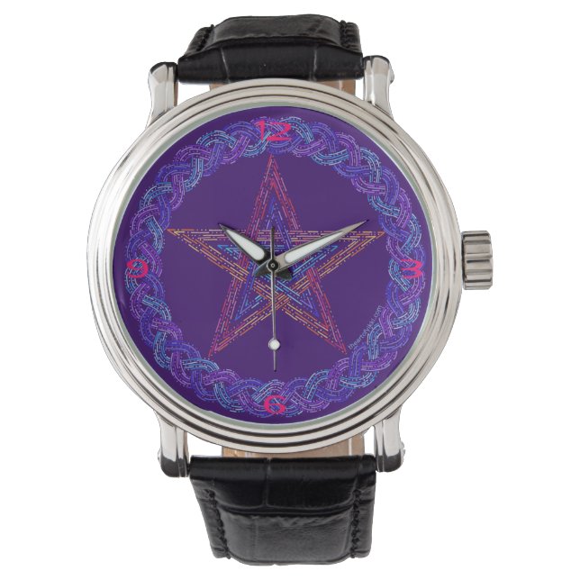 Colourful New Age Wiccan Pagan Pentagram Art Watch (Front)