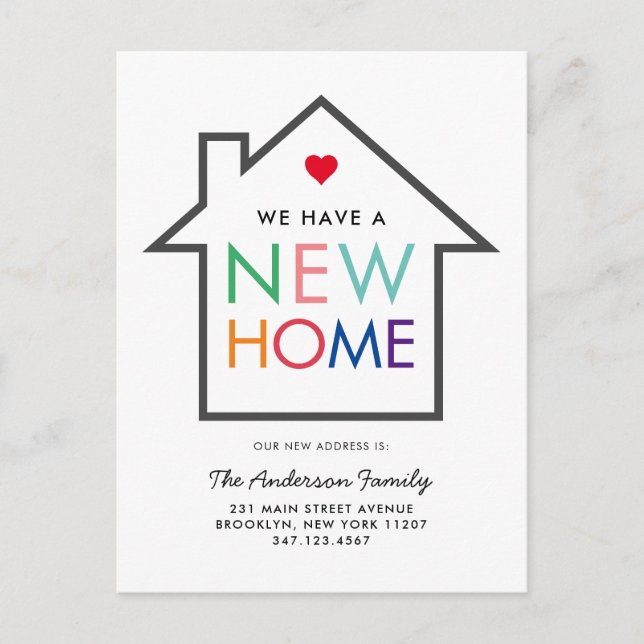 Colourful New Home Change of Address House Moving Announcement Postcard (Front)