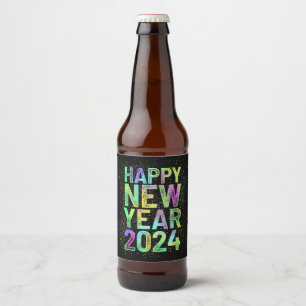 Colourful new year 2024 beer bottle label