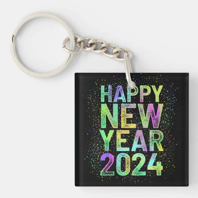 Colourful new year 2024 keychain (Front)