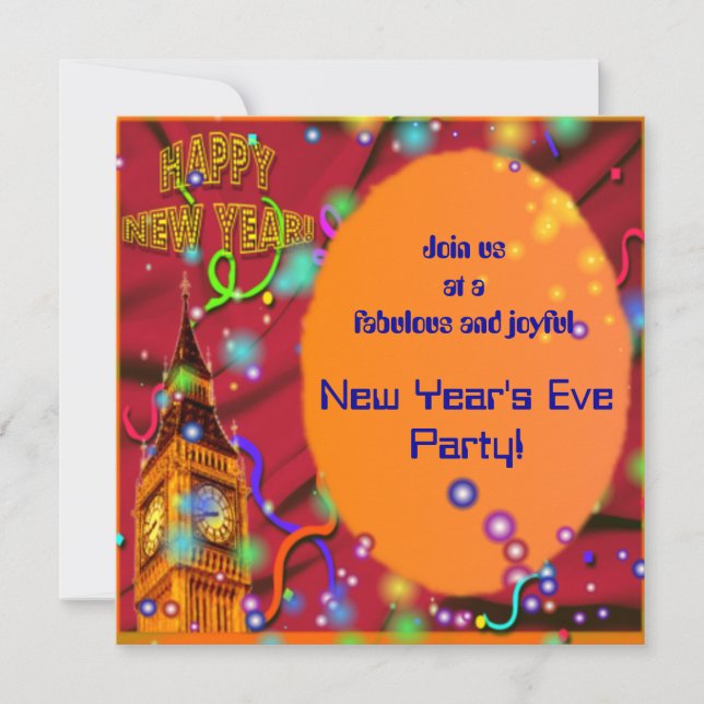 Colourful New Year's Eve Party Invitation (Front)