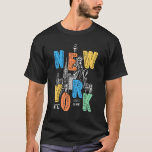 Colourful New York City Statue Of Liberty City Tou T-Shirt