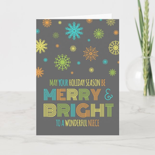 Colourful Niece Merry & Bright Christmas Card (Front)
