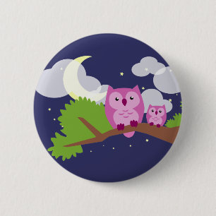 Colourful Night Owl 2 Inch Round Button