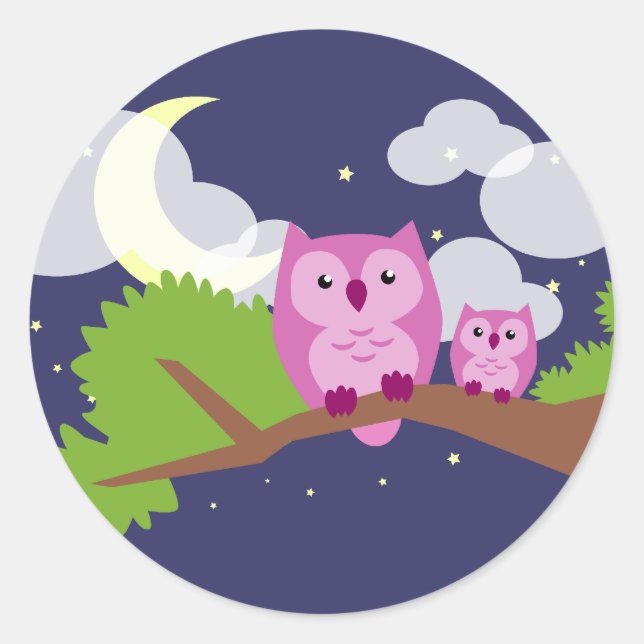 Colourful Night Owl Classic Round Sticker (Front)