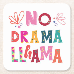 Colourful No Drama Llama Square Paper Coaster