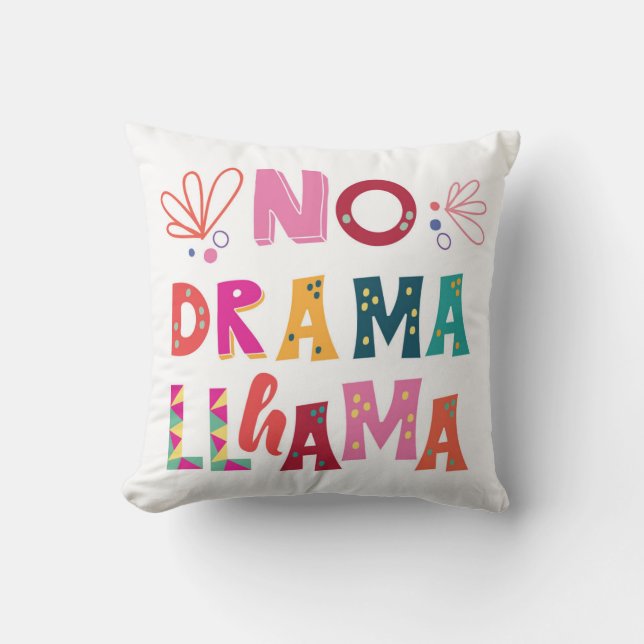 Colourful No Drama Llama Throw Pillow (Front)