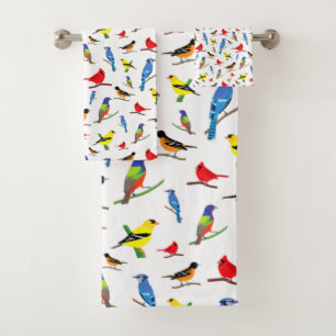 Colourful North American Birds Pattern Bath Towel Set