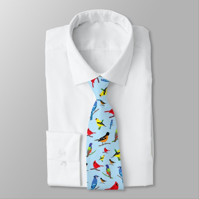Colourful North American Birds Pattern Tie (Tied)