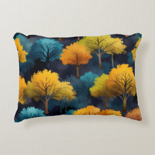Colourful November Trees Sitting on a Hillside Accent Pillow