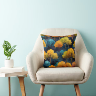 Colourful November Trees Sitting on a Hillside Throw Pillow