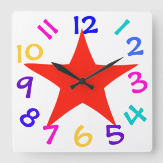 Colourful Numbers Red Star Wall Clock