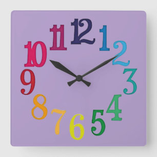 Colourful Numbers Square Wall Clock