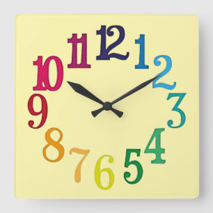 Colourful Numbers Square Wall Clock