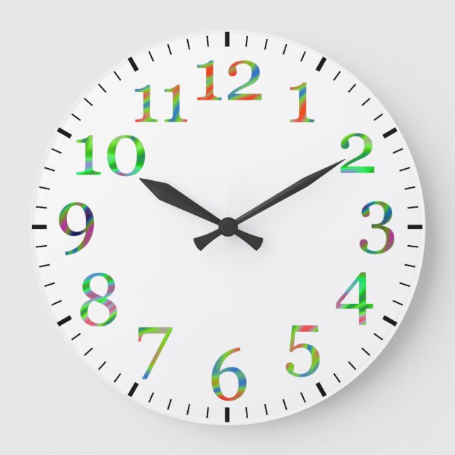 Colourful numbers wall clock. large clock (Front)