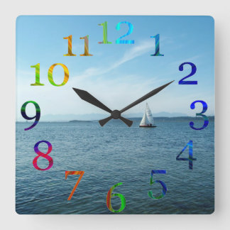 Colourful numbers wall clock. square wall clock
