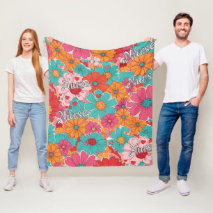 Colourful Nurse Floral Pattern (1) Fleece Blanket