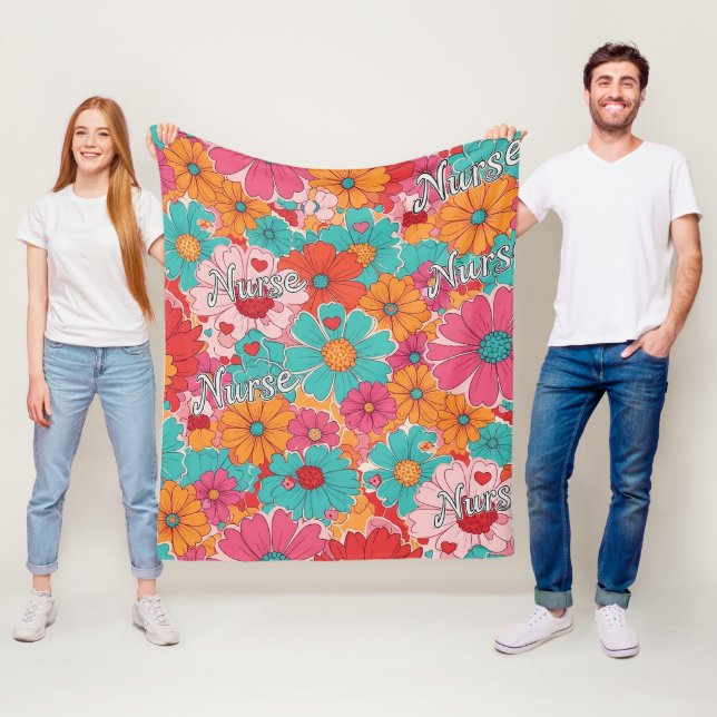 Colourful Nurse Floral Pattern (1) Fleece Blanket (In Situ)