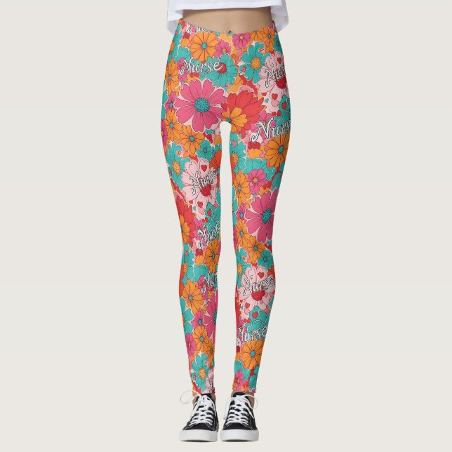 Colourful Nurse Floral Pattern (1) Leggings (Front)