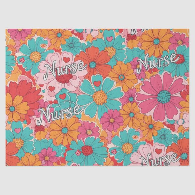 Colourful Nurse Floral Pattern (1) Tissue Paper (Front)