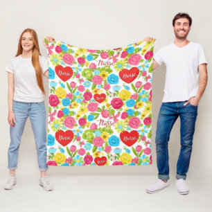 Colourful Nurse Floral Pattern (2) Fleece Blanket