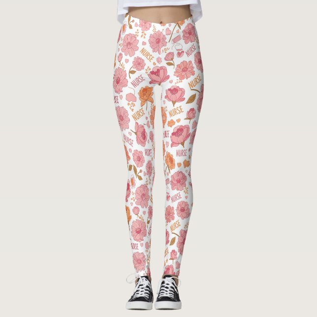 Colourful Nurse Floral Pattern (3) Leggings (Front)